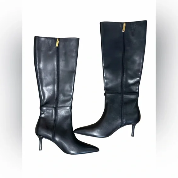 Kurt Geiger Black Leather Knee-High Kitten Heel Boots EU 38.5 / US 8.5 NEW - Picture 6 of 9